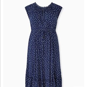 Torrid NWT NAVY & WHITE STAR CHALLIS DRAWSTRING MIDI DRESS plus size 2 (18/20)